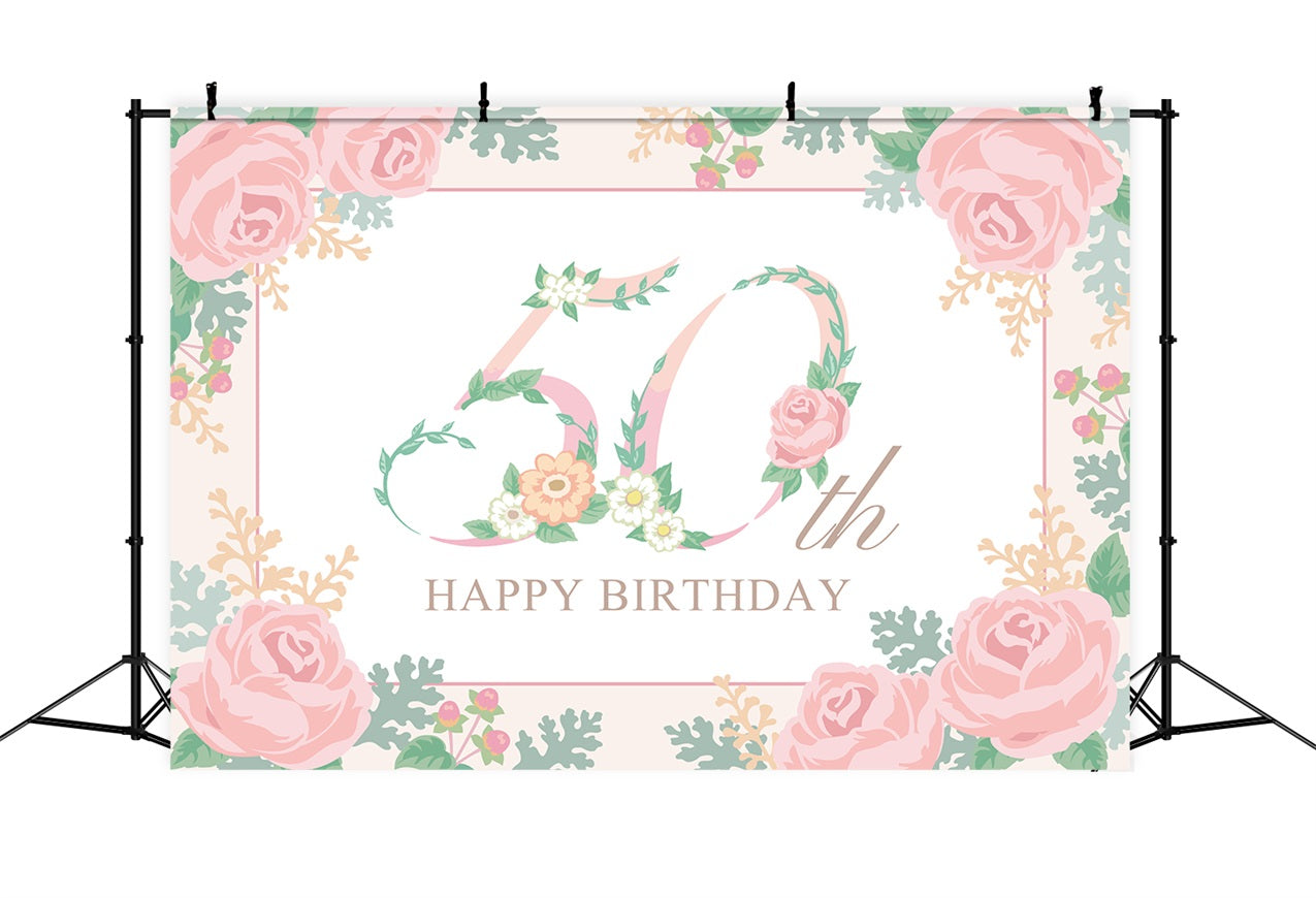 Personalized Backdrops For Birthday Romantic Floral 50th Backdrop BRP2-235