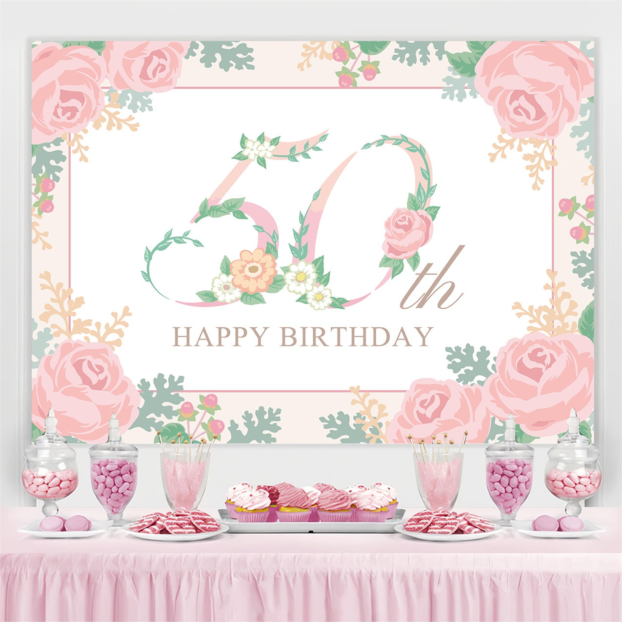 Personalized Backdrops For Birthday Romantic Floral 50th Backdrop BRP2-235