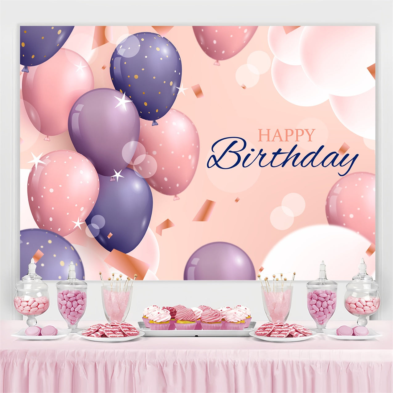 Custom Happy Birthday Backdrop Floating Balloon Sparkles Backdrop BRP2-236