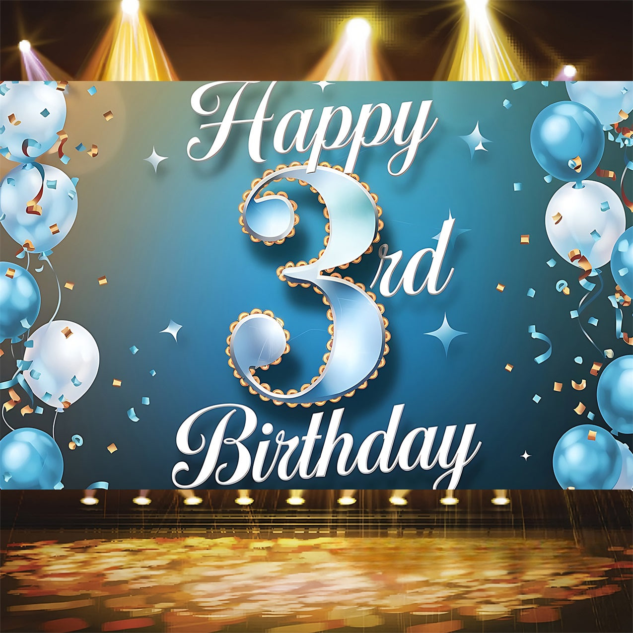 Custom Birthday Backdrops Happy 3rd Balloon Backdrop BRP2-237