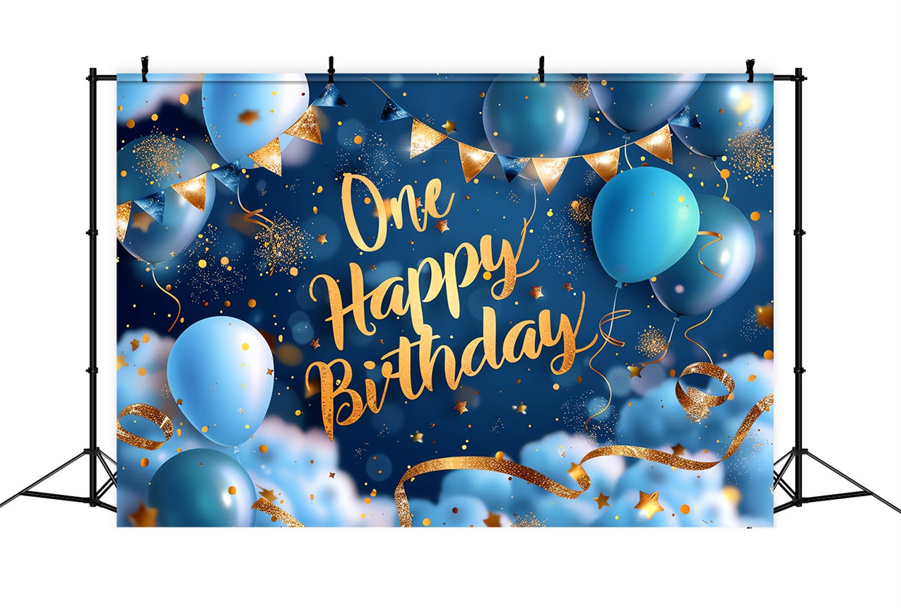 Personalised 1st Birthday Backdrop Royal Blue Gold Backdrop BRP2-238