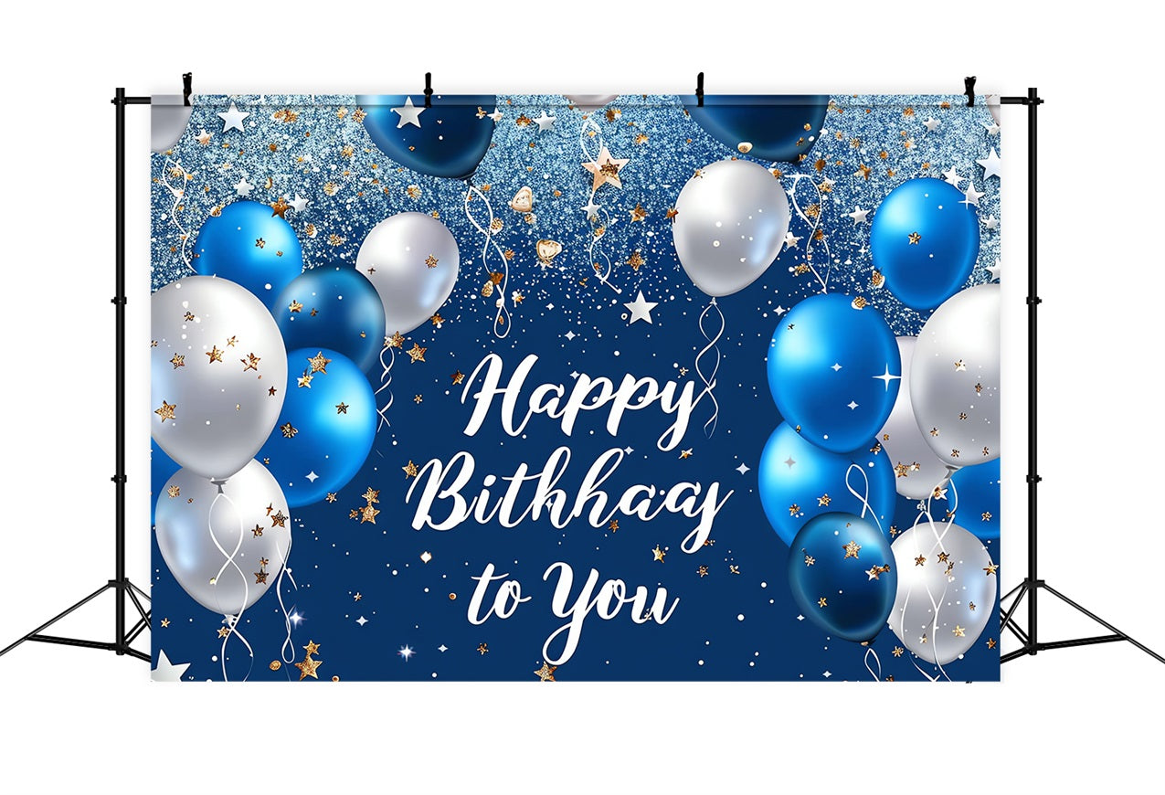 Personalised Backdrop For Birthday Blue White Balloon Glitter Backdrop BRP2-239