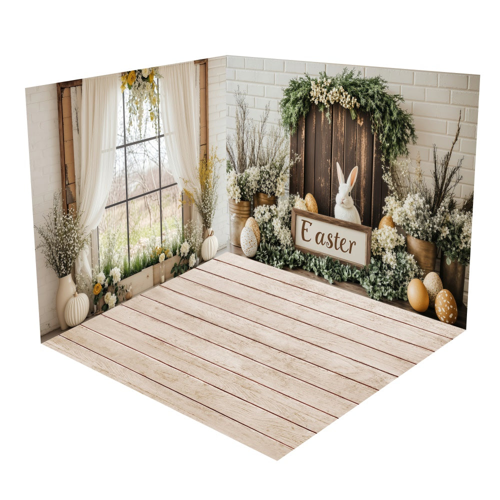 Easter Bunny Natural Wood Floor Backdrop Room Set BRP2-24