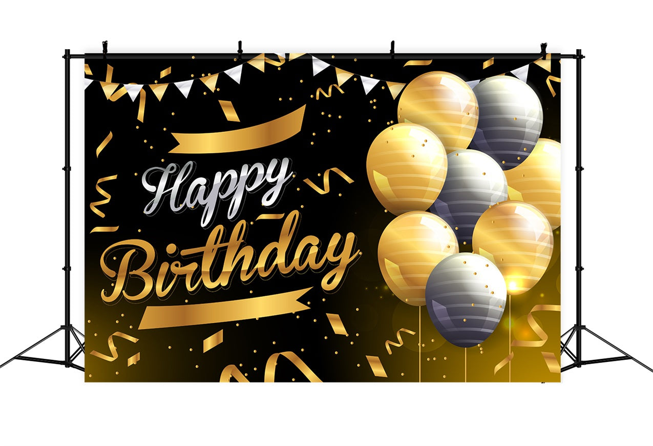 Birthday Backdrop Custom Black Gold Balloon Backdrop BRP2-244