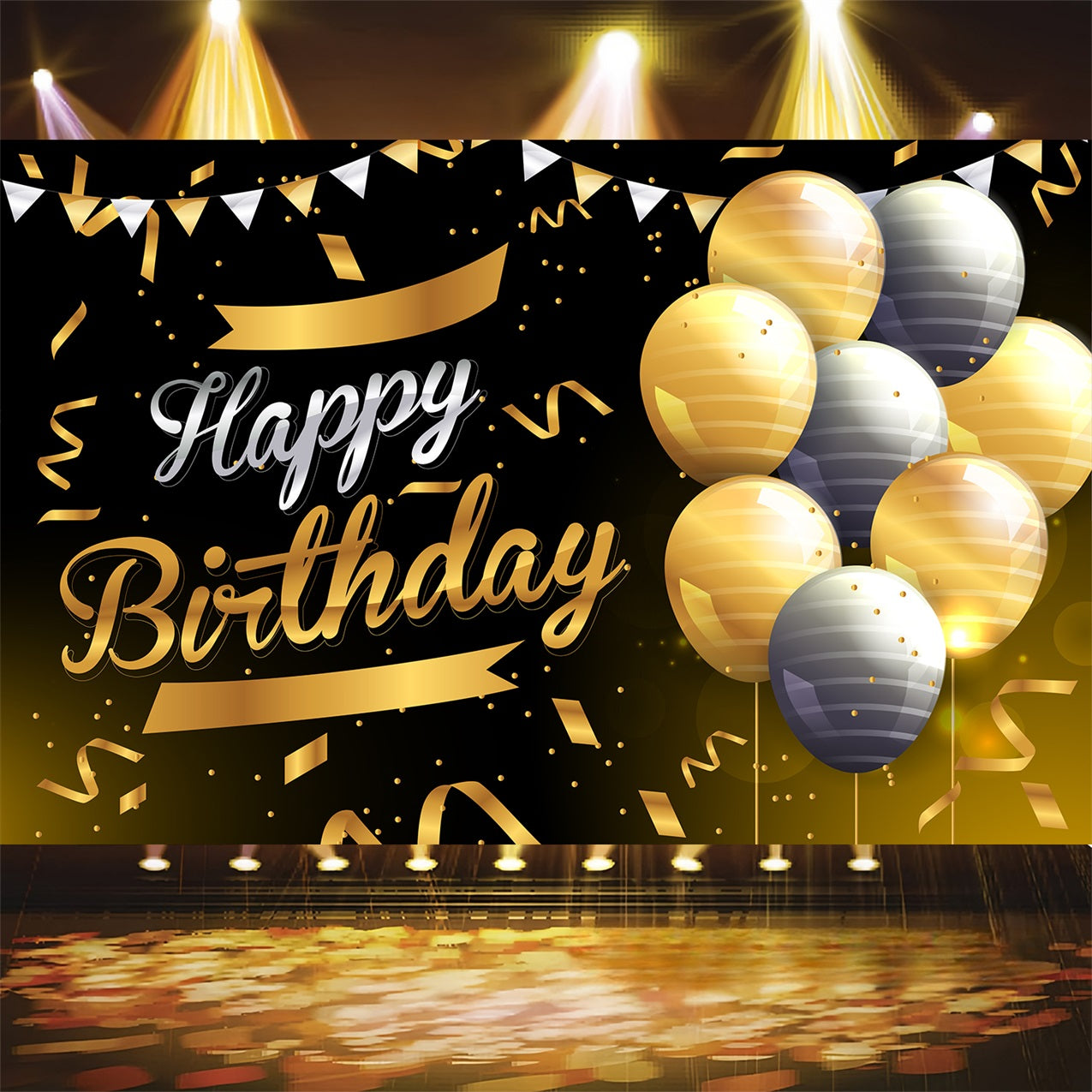 Birthday Backdrop Custom Black Gold Balloon Backdrop BRP2-244