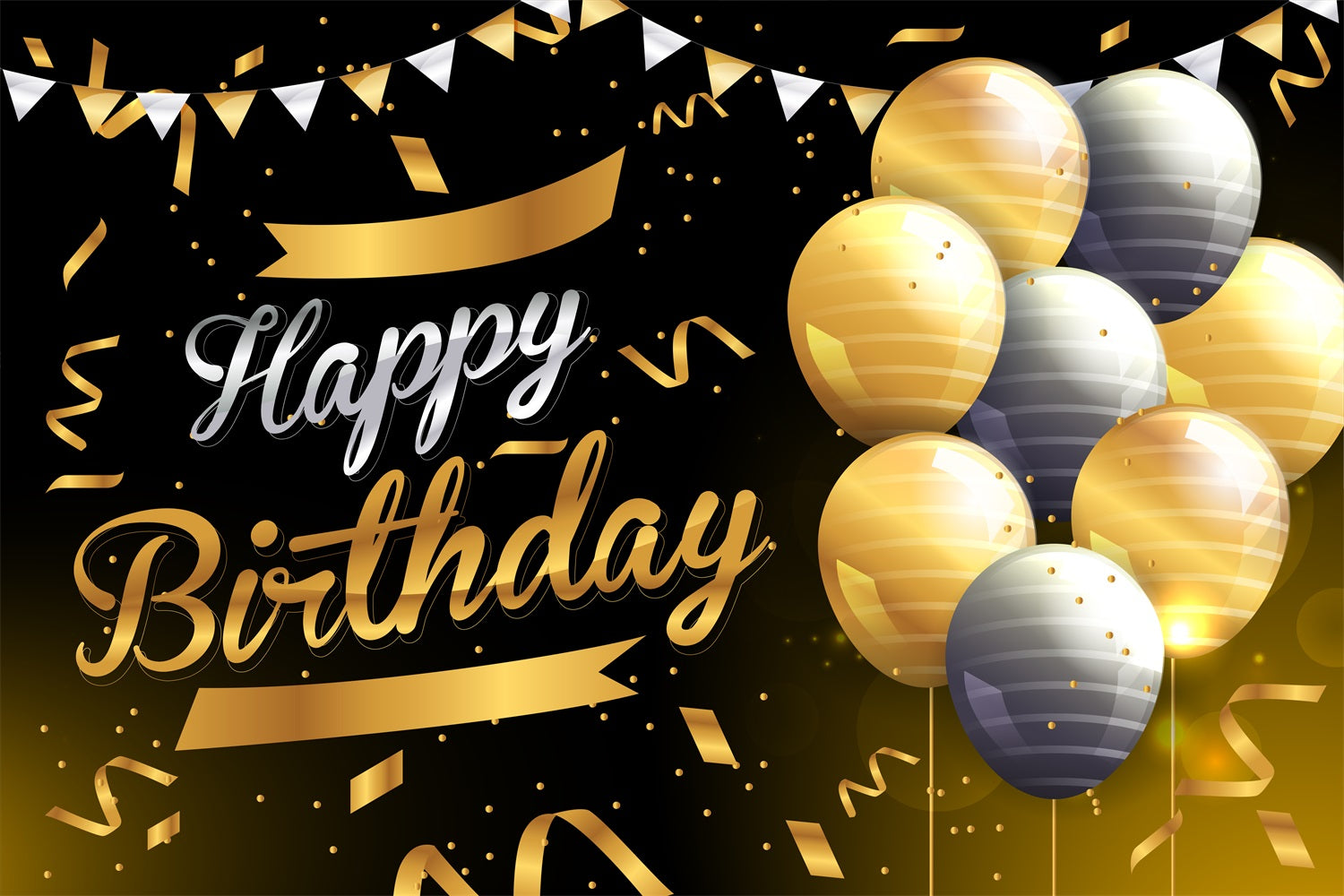 Birthday Backdrop Custom Black Gold Balloon Backdrop BRP2-244