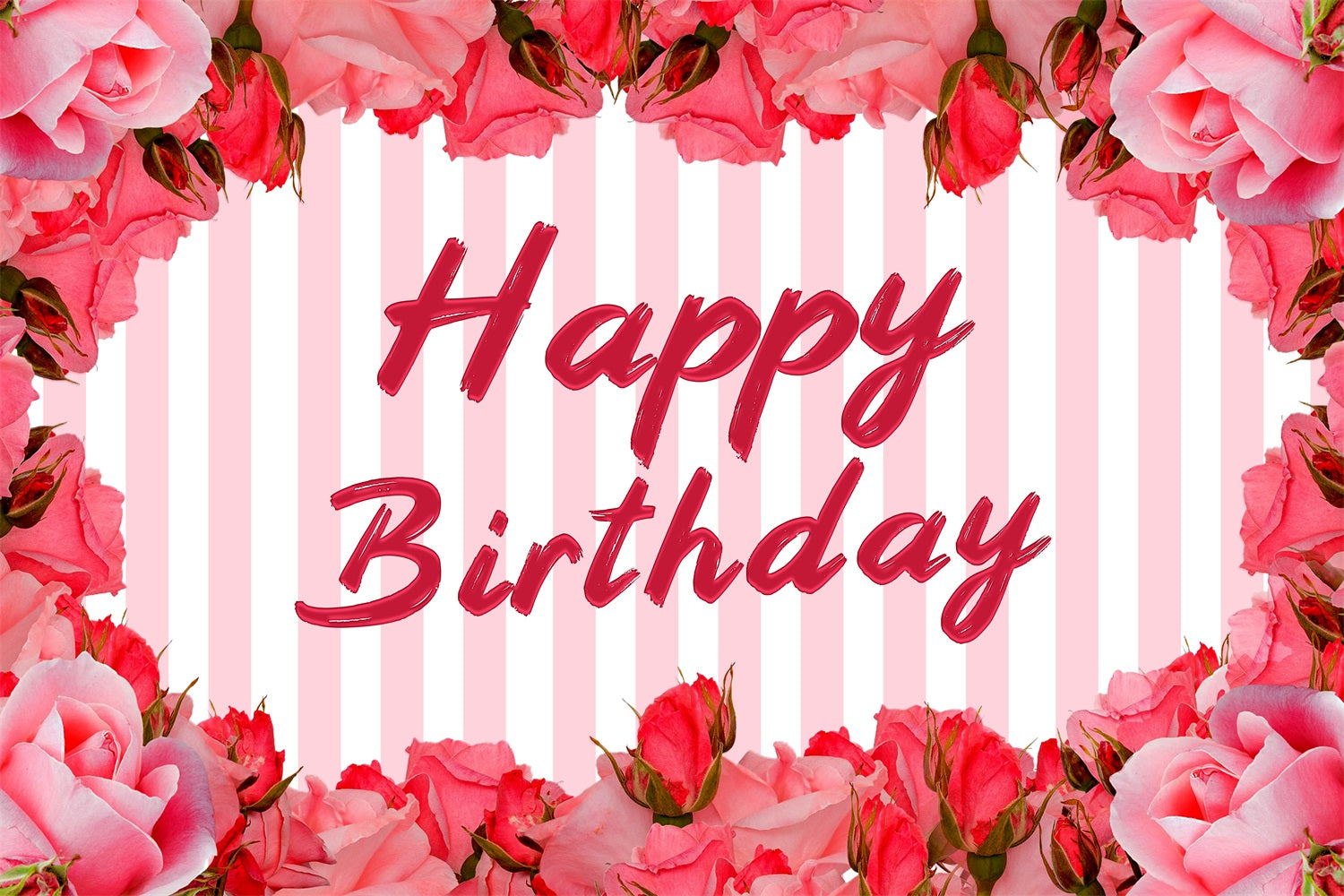 Custom Happy Birthday Backdrop Pink Rose Striped Backdrop BRP2-247