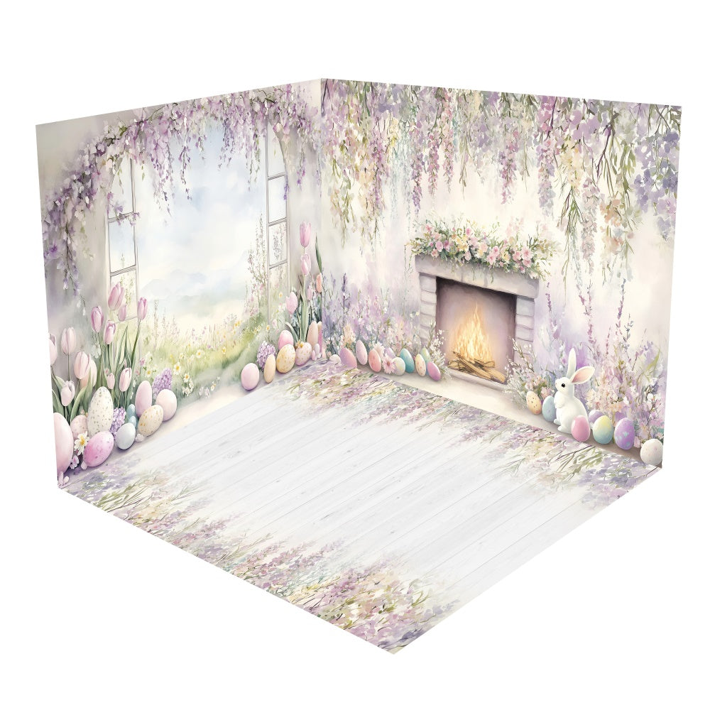 Soft Lavender Easter Fireplace Backdrop Room Set BRP2-27