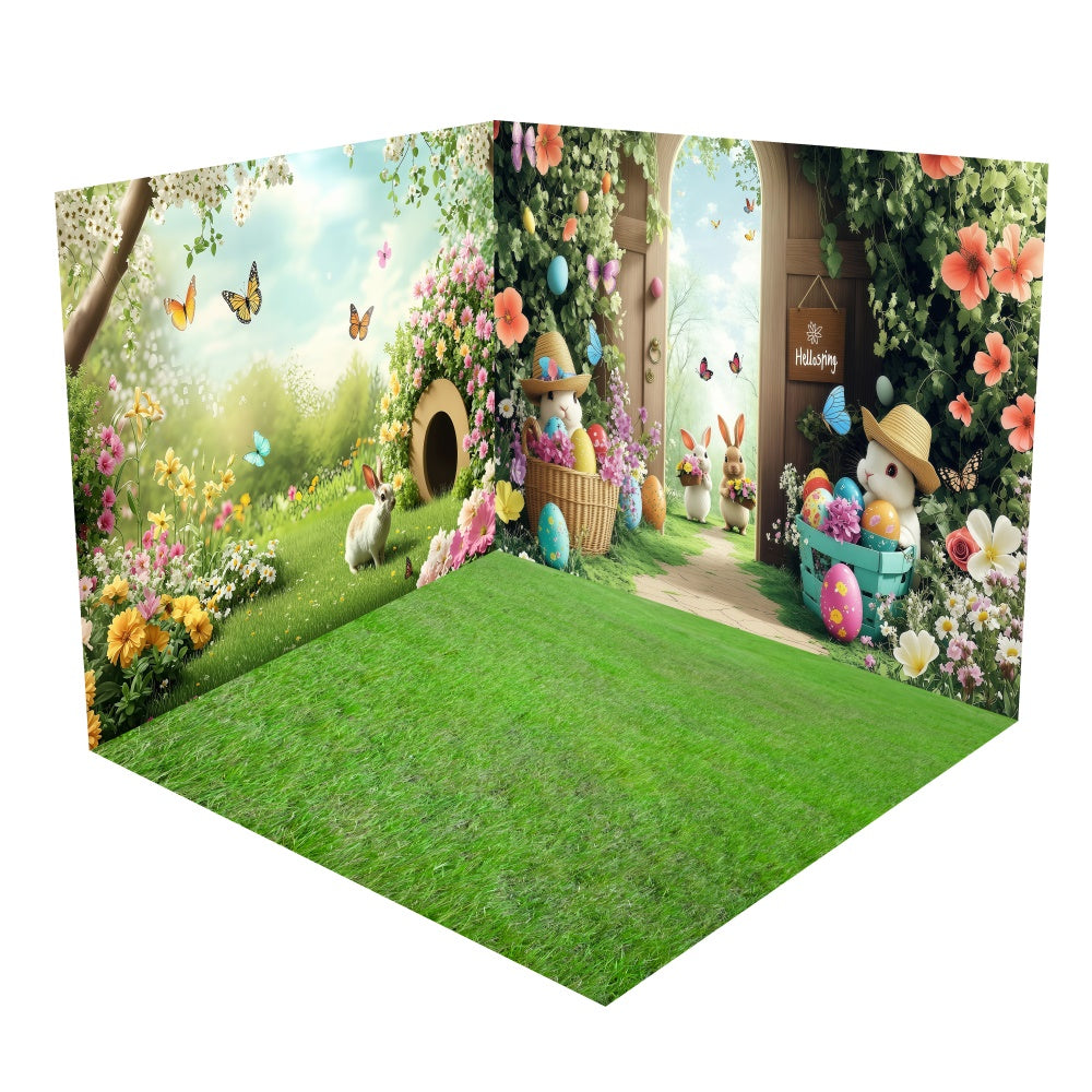 Blooming Spring Butterflies Bunny Backdrop Room Set BRP2-28