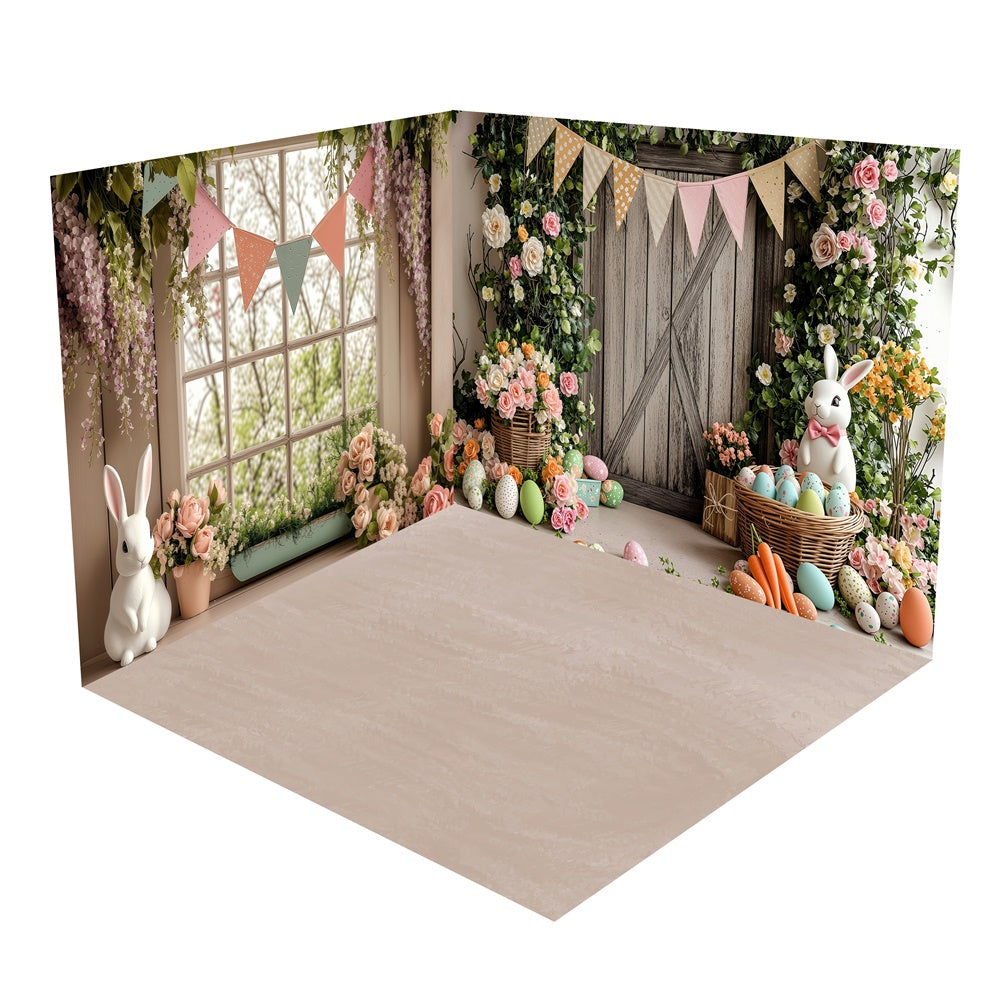 Rustic Wooden Easter Bunny Backdrop Room Set BRP2-30