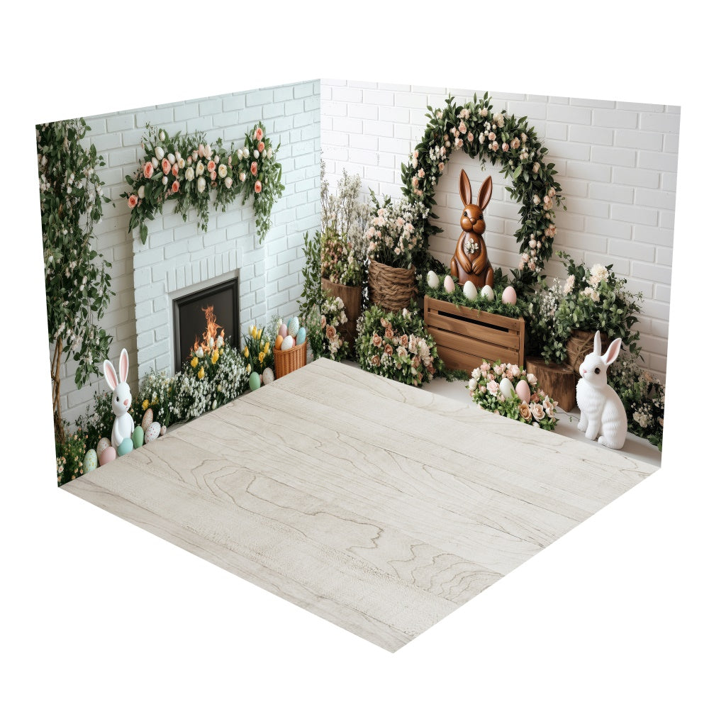 Elegant White Brick Floral Easter Backdrop Room Set BRP2-34