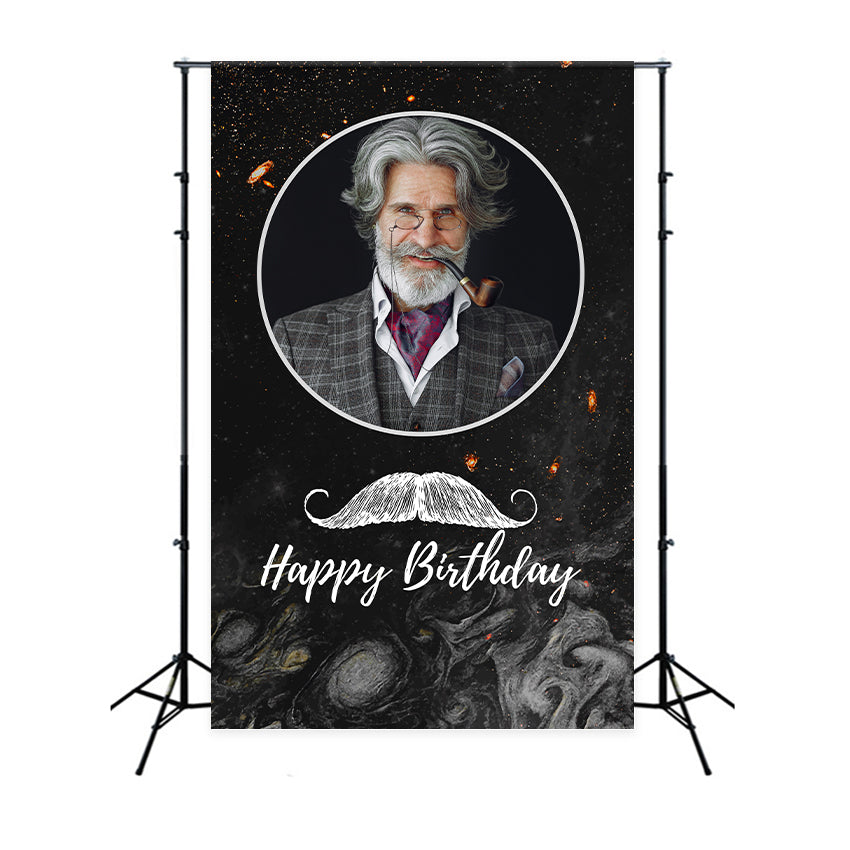 Personalized Birthday Backdrops Gentleman Mustache Black Backdrop BRP2-36