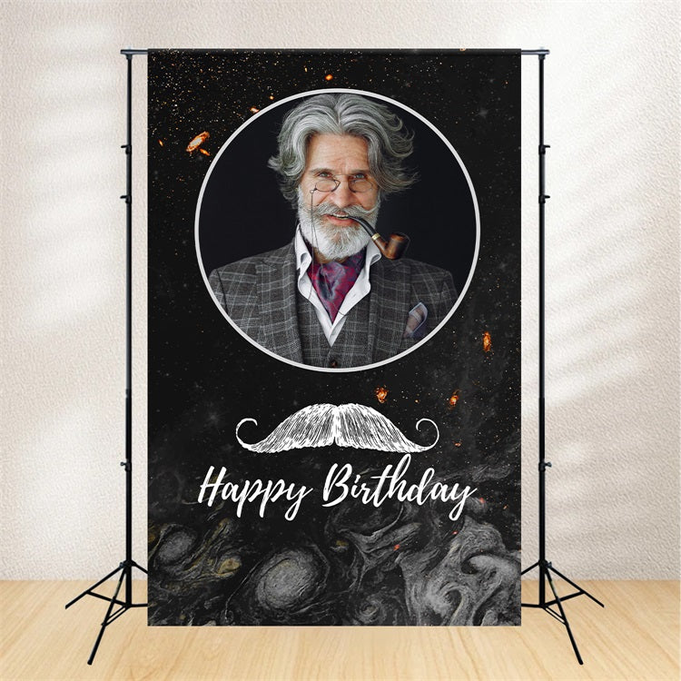 Personalized Birthday Backdrops Gentleman Mustache Black Backdrop BRP2-36