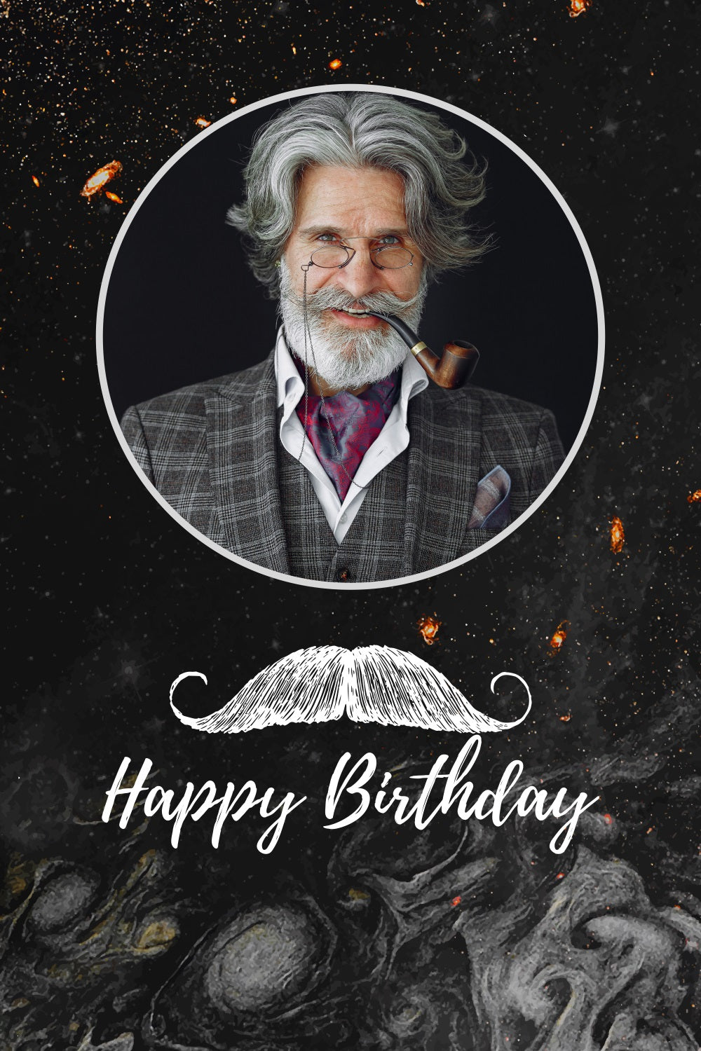 Personalized Birthday Backdrops Gentleman Mustache Black Backdrop BRP2-36