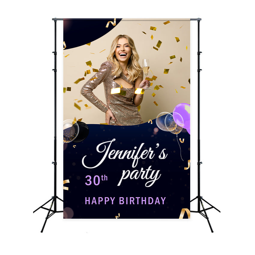 Personalised Birthday Backdrop 30th Confetti Balloons Celebration Backdrop BRP2-39