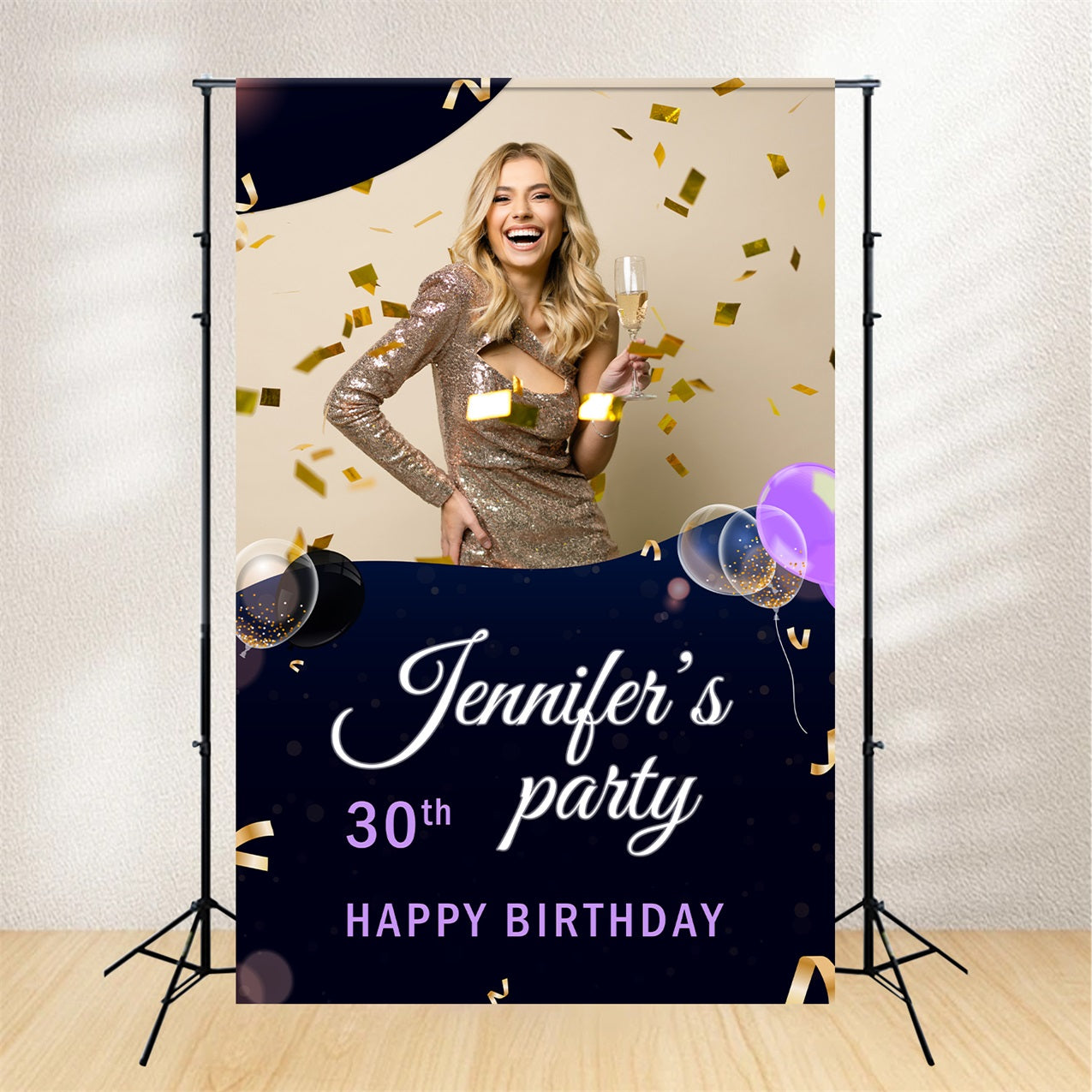 Personalised Birthday Backdrop 30th Confetti Balloons Celebration Backdrop BRP2-39