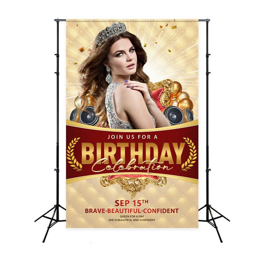 Customized Backdrop For Birthday Golden Queen Crown Balloon Backdrop BRP2-41