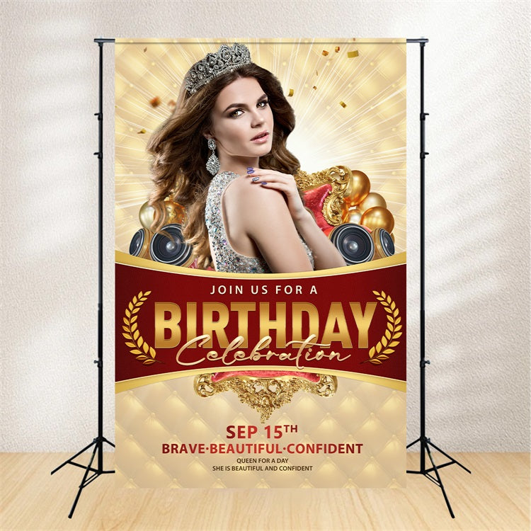 Customized Backdrop For Birthday Golden Queen Crown Balloon Backdrop BRP2-41