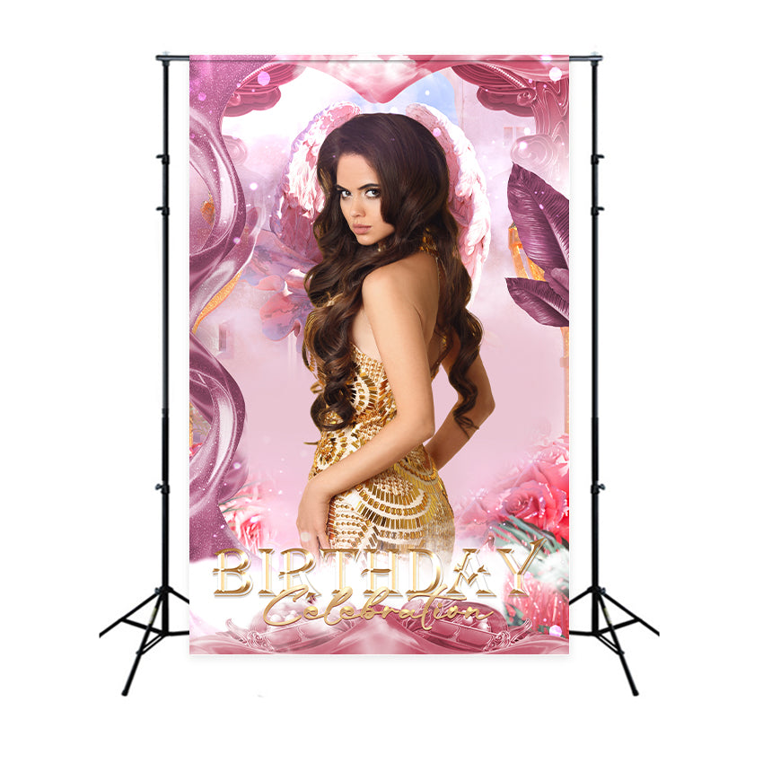 Personalized Backdrop For Birthday Party Pink Rose Angel Backdrop BRP2-43