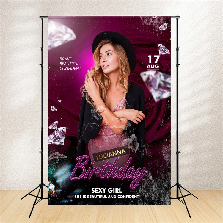 Personalized Birthday Photo Backdrop Burgundy Diamond Glam Backdrop BRP2-44