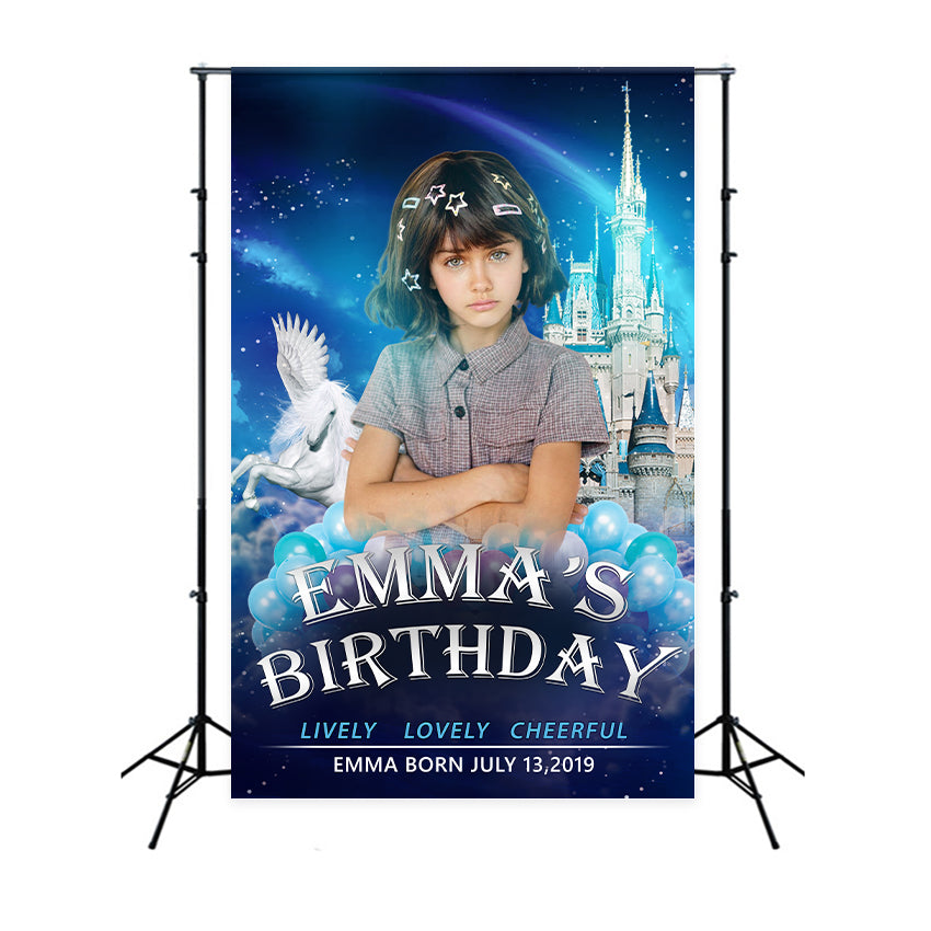 Personalized Backdrops For Birthday Castle Blue Balloons Backdrop BRP2-46