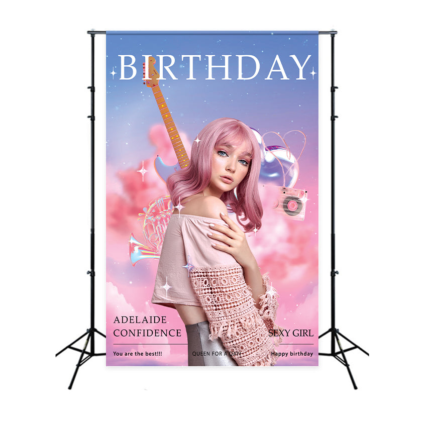 Custom Happy Birthday Backdrop Pink Cloud Music Photography Backdrop BRP2-50