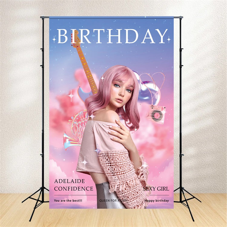 Custom Happy Birthday Backdrop Pink Cloud Music Photography Backdrop BRP2-50