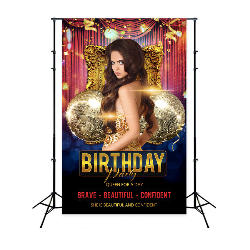 Personalised Backdrop Birthday Red Curtain Golden Regal Backdrop BRP2-51