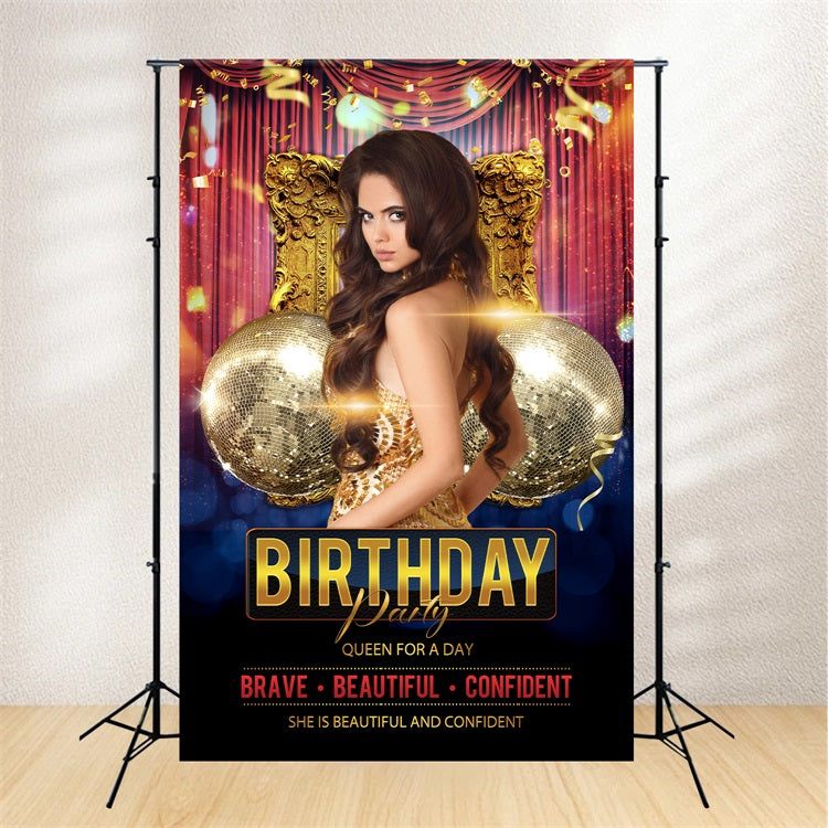 Personalised Backdrop Birthday Red Curtain Golden Regal Backdrop BRP2-51