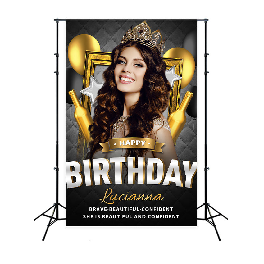 Personalized Backdrops Birthday Golden Champagne Balloon Backdrop BRP2-52