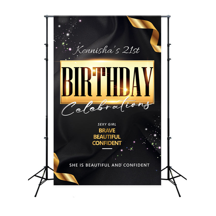 Personalised 21st Birthday Backdrop Shiny Black Backdrop BRP2-53