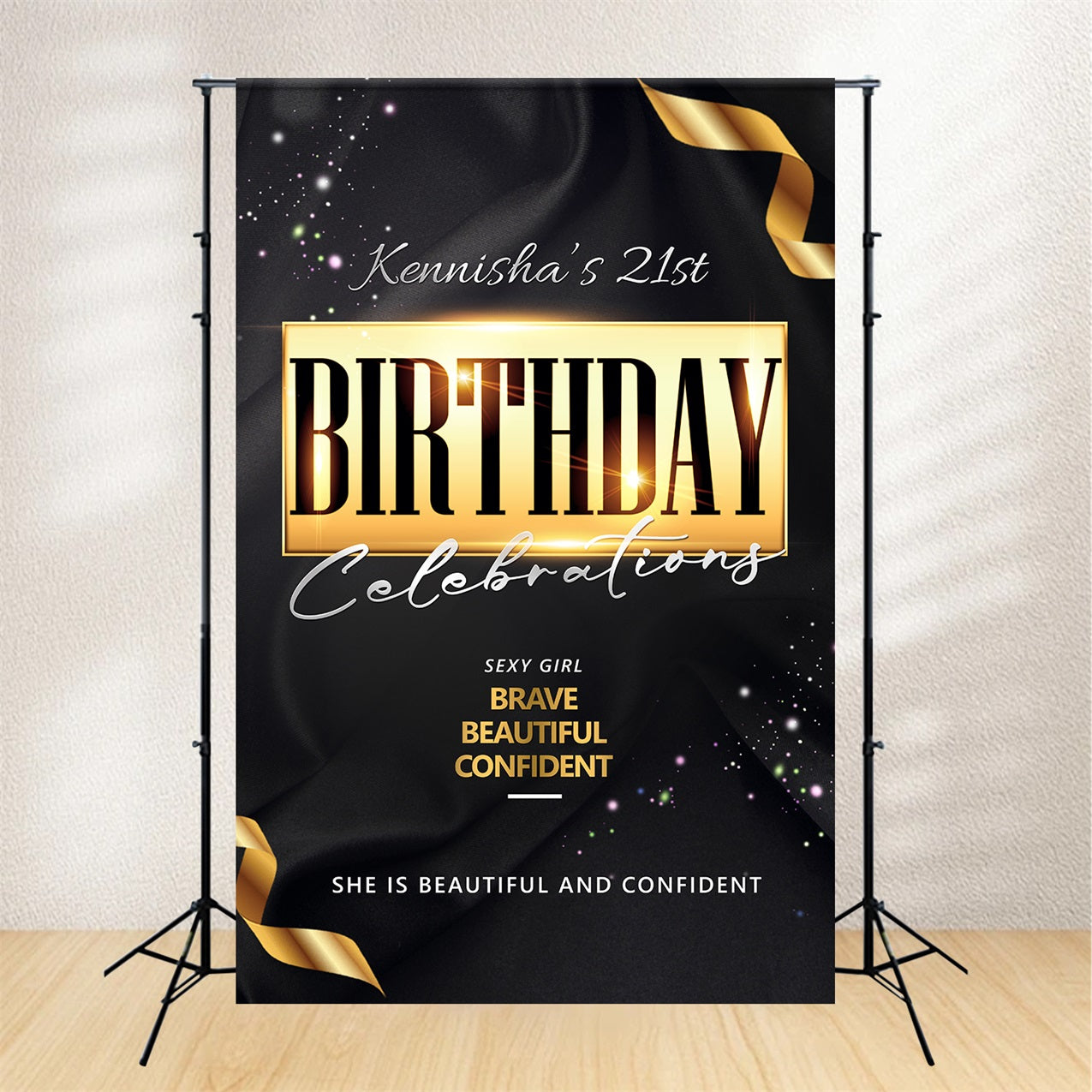 Personalised 21st Birthday Backdrop Shiny Black Backdrop BRP2-53