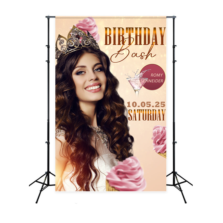 Personalized Happy Birthday Backdrop Royal Cupcake Champagne Celebration Backdrop BRP2-56