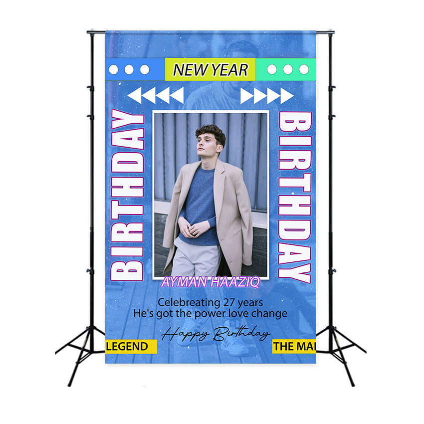 Custom Backdrop Birthday Blue 27th Celebration Party Backdrop BRP2-59