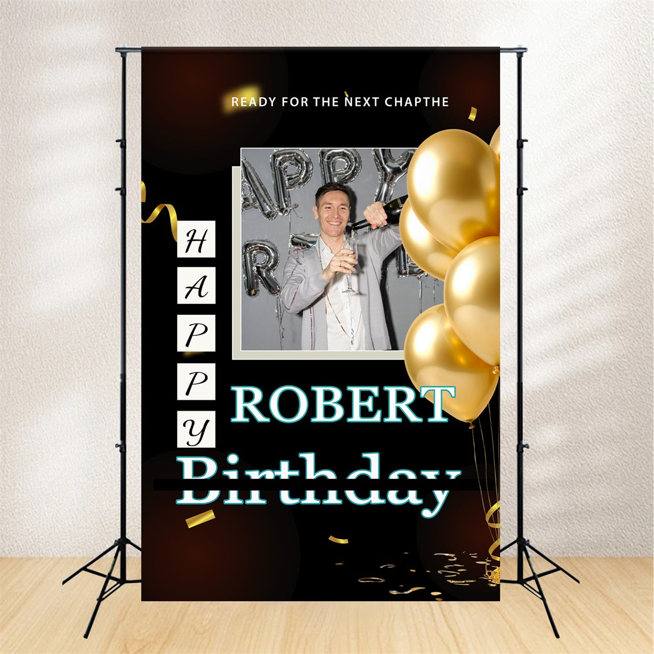 Personalized Backdrop Birthday Gold Balloon Party Backdrop BRP2-61