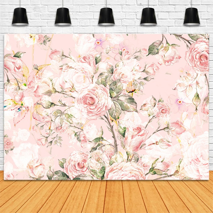 Floral Photo Backdrops Romantic Pink Rose Blossom Backdrop BRP2-66