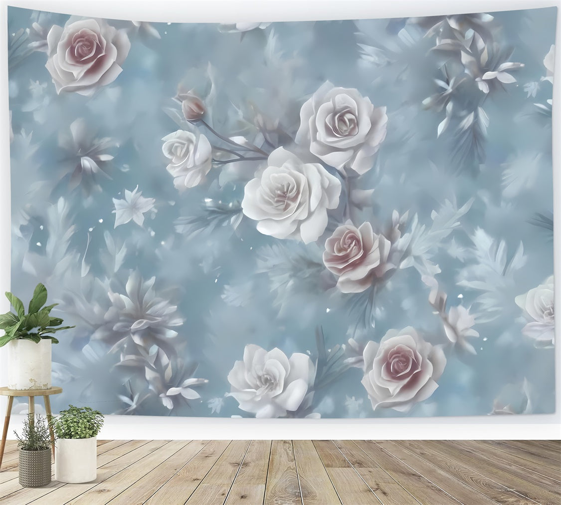 Photo Backdrop Floral Frosted White Roses Romantic Backdrop BRP2-68