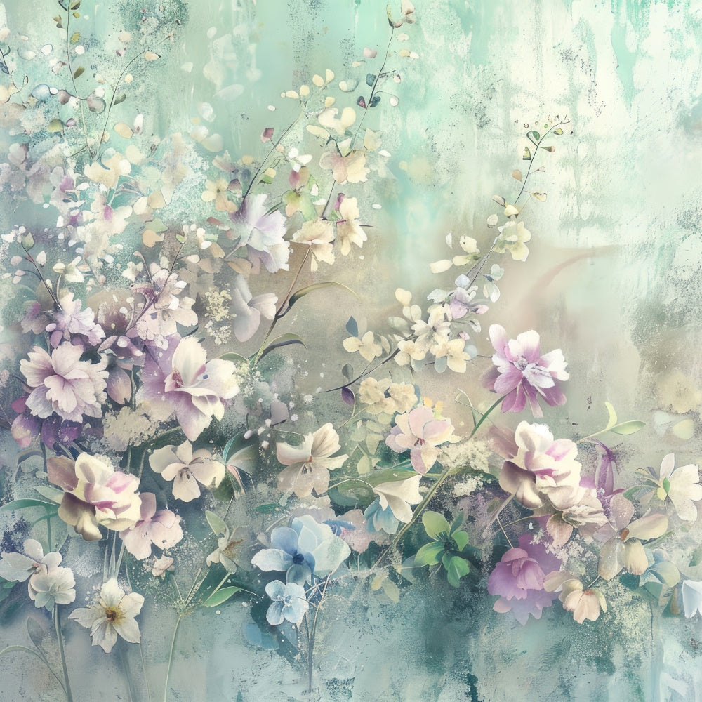 Floral Photo Backdrop Soft Watercolor Blooms Dreamy Backdrop BRP2-72