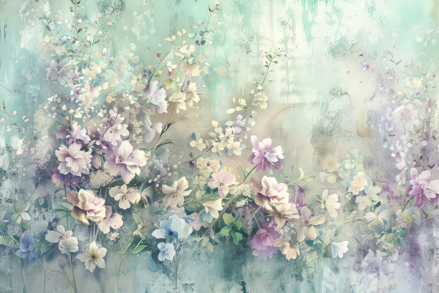 Floral Photo Backdrop Soft Watercolor Blooms Dreamy Backdrop BRP2-72