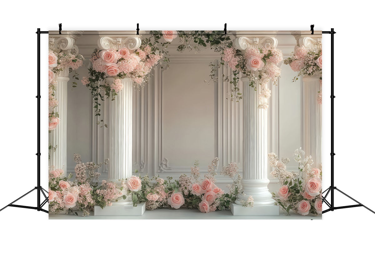 Flower Photo Backdrop Elegant White Column Floral Backdrop BRP2-77