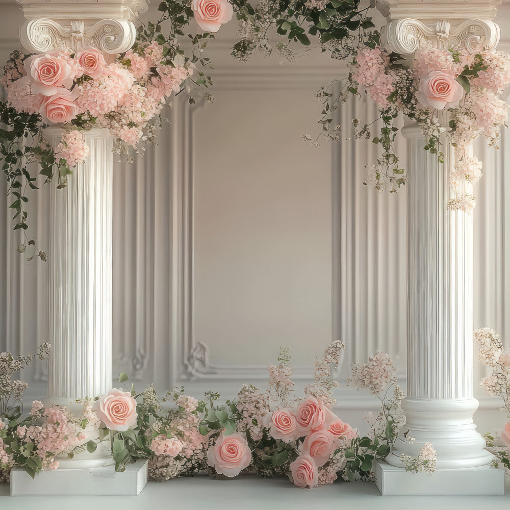 Flower Photo Backdrop Elegant White Column Floral Backdrop BRP2-77