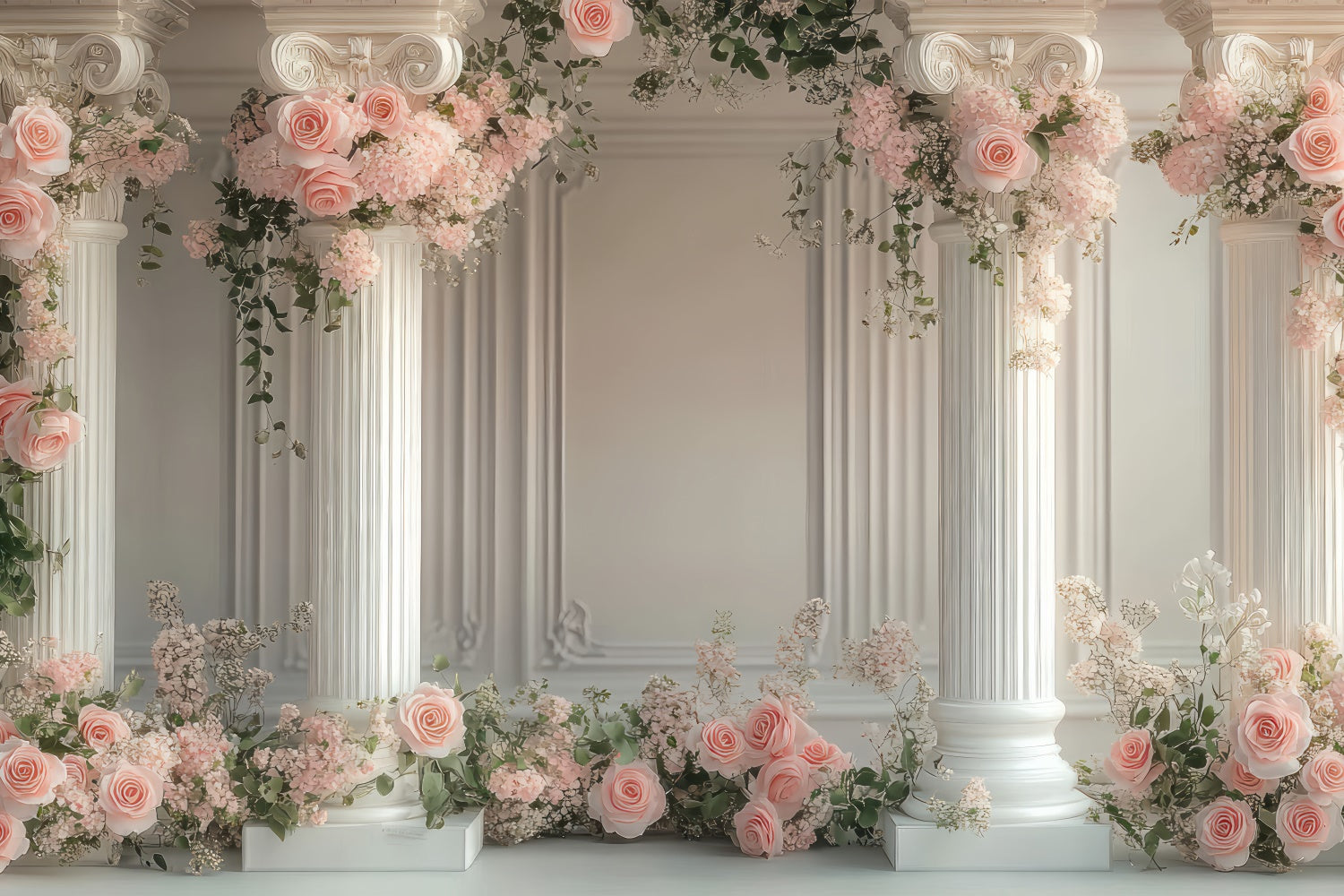 Flower Photo Backdrop Elegant White Column Floral Backdrop BRP2-77