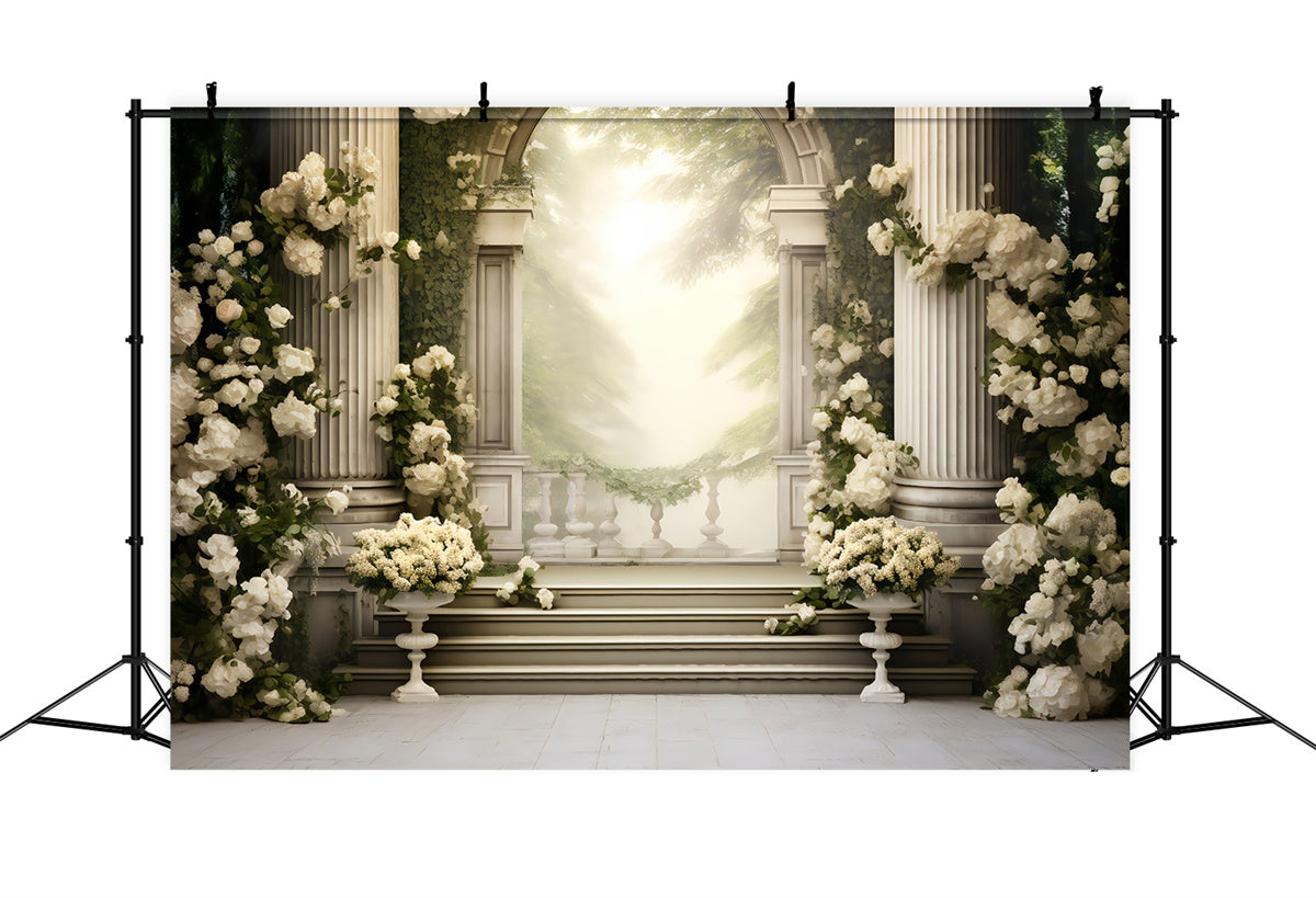 Floral Photo Backdrop Enchanted White Floral Garden Backdrop BRP2-83