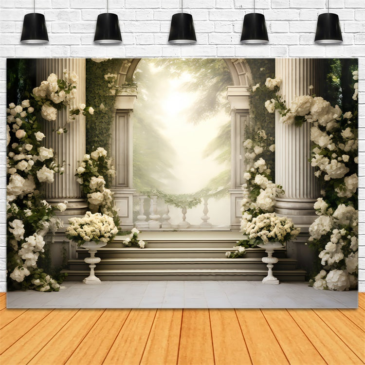 Floral Photo Backdrop Enchanted White Floral Garden Backdrop BRP2-83