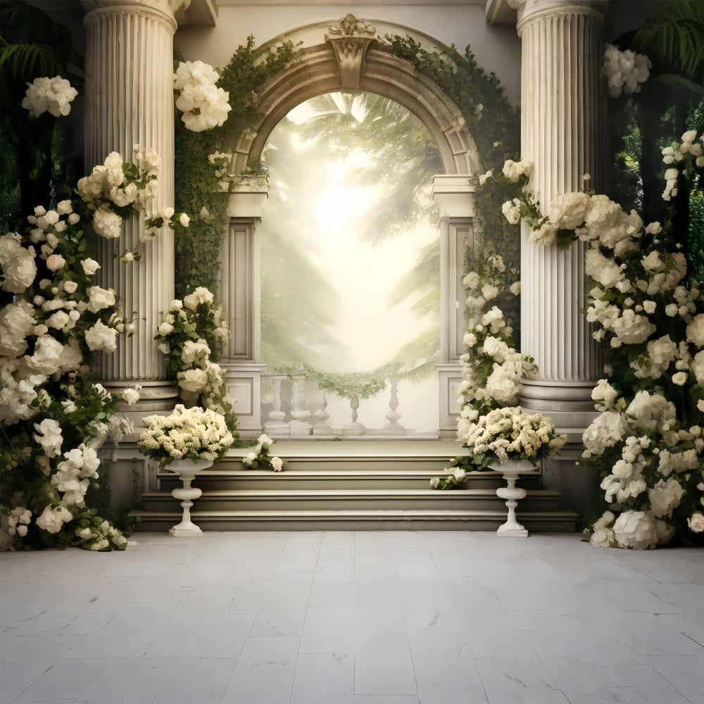 Floral Photo Backdrop Enchanted White Floral Garden Backdrop BRP2-83