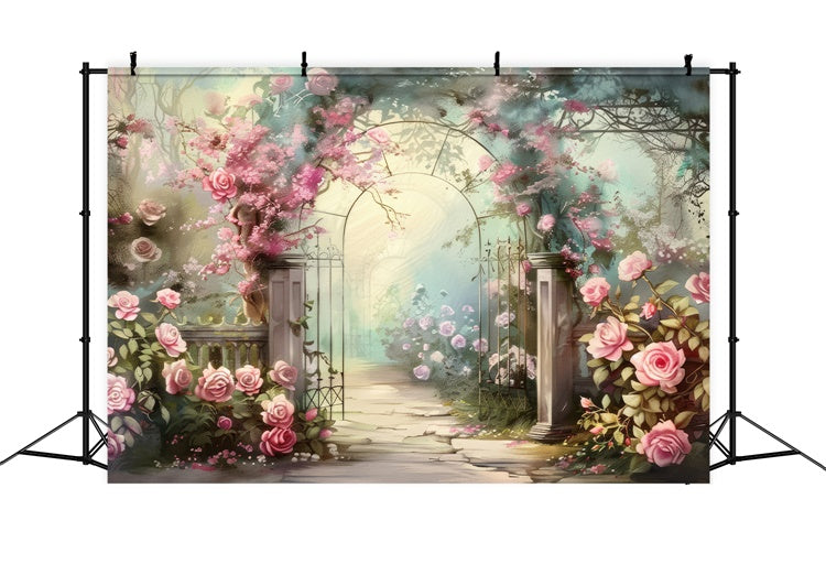 Flower Photo Backdrop Dreamy Rose Garden Pathway Backdrop BRP2-88