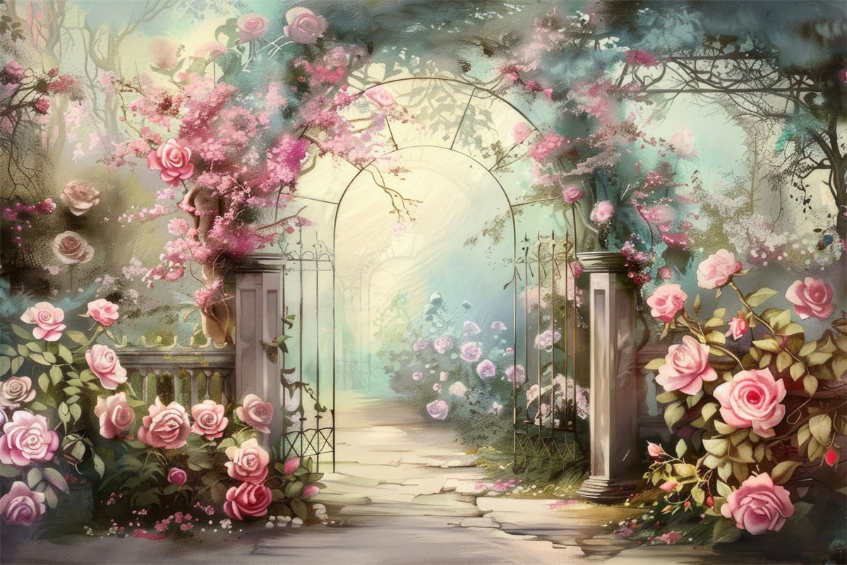 Flower Photo Backdrop Dreamy Rose Garden Pathway Backdrop BRP2-88