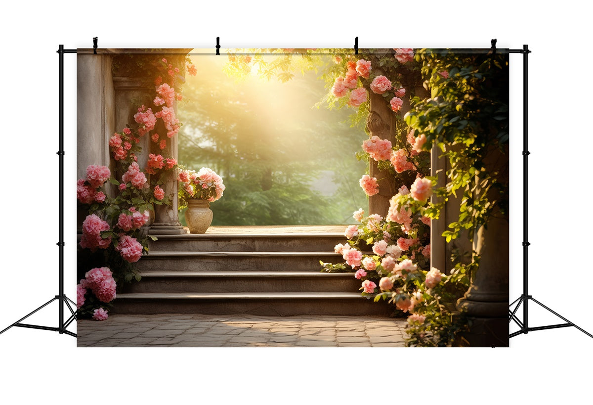 Floral Backdrop Photography Romantic Rose Garden Steps Backdrop BRP2-91