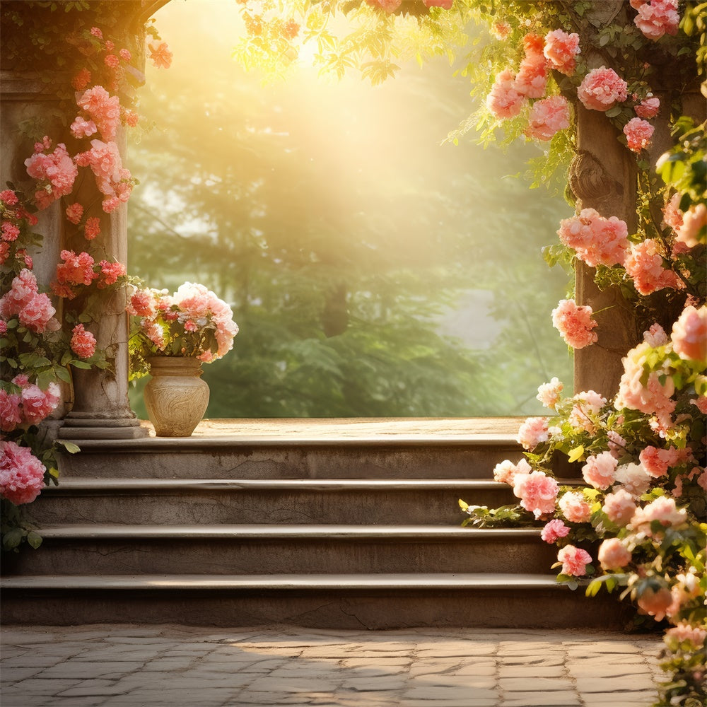 Floral Backdrop Photography Romantic Rose Garden Steps Backdrop BRP2-91