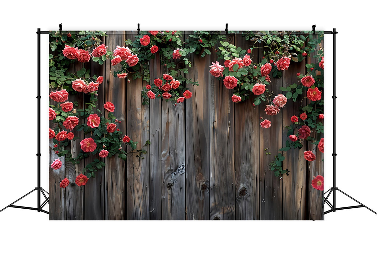 Flower Backdrop Photography Blooming Red Roses Fence Backdrop BRP2-93